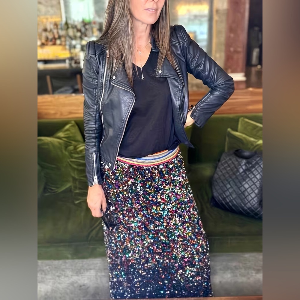SOLD Women's Vintage Rainbow Stripe Sequin Skirt XXL